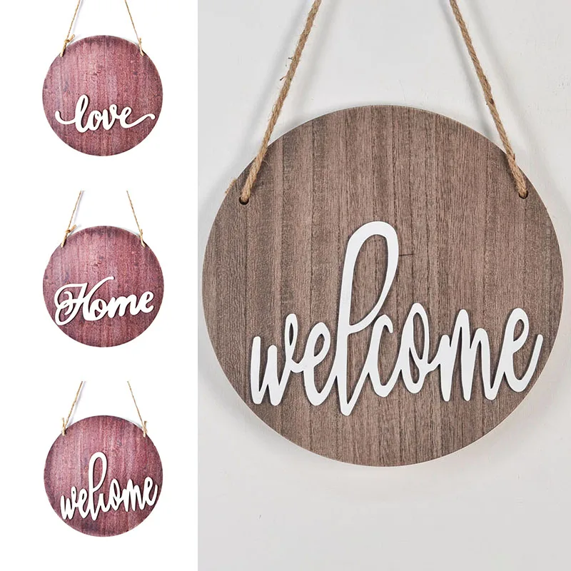 

1pcs front door welcome sign round wooden rustic wooden door decoration welcome sign outdoor hanging sign J8A6307