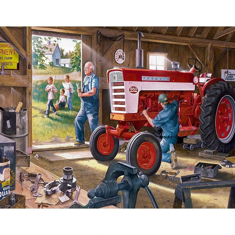 DIY живопись по номерам трактор пейзаж окраска маслом Настенная картина холст