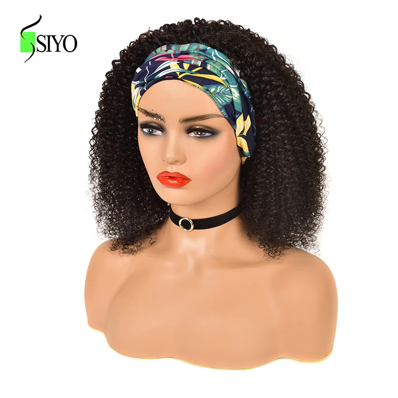 Siyo Afro Kinky Curly Headband Wigs 100% Malaysian Remy Human Hair Scarf Wig for Black Women Jerry Curl Full Machine | Шиньоны и парики