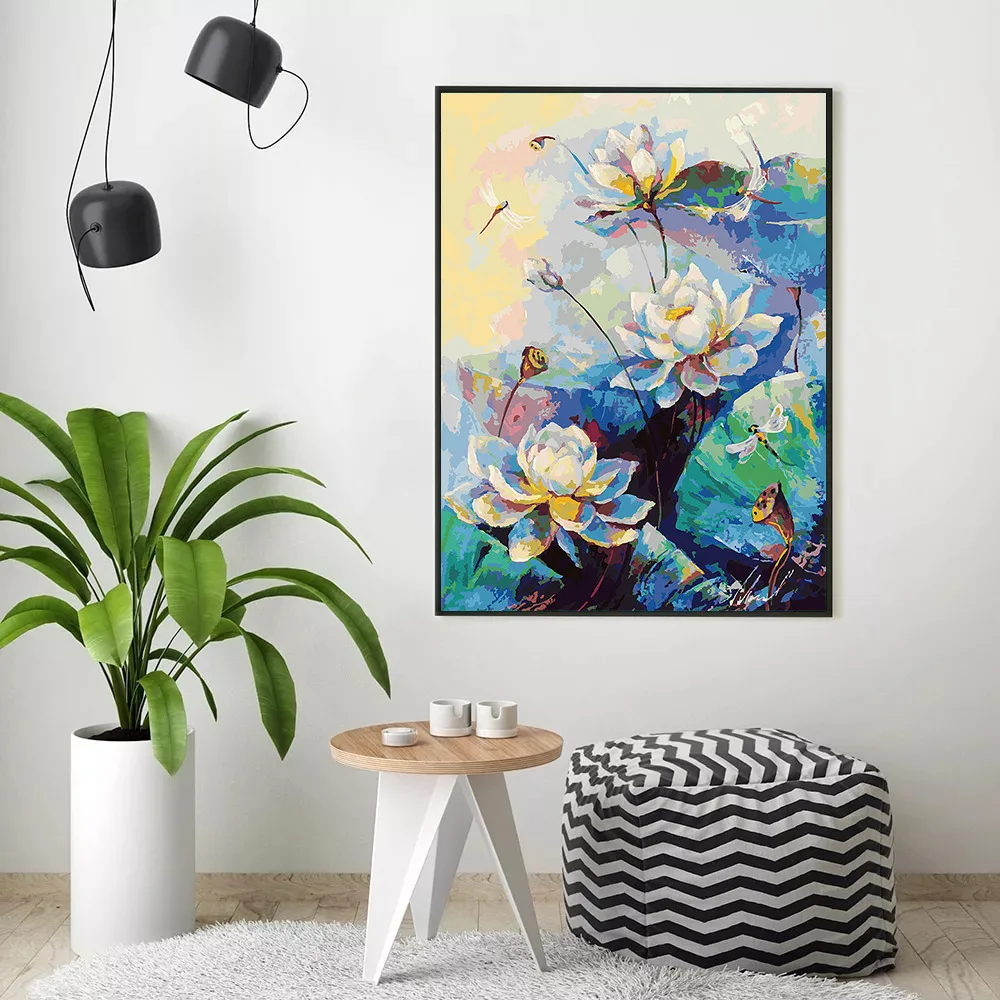 HUACAN картина маслом по номерам цветы лотоса расписанные вручную наборы Рисование