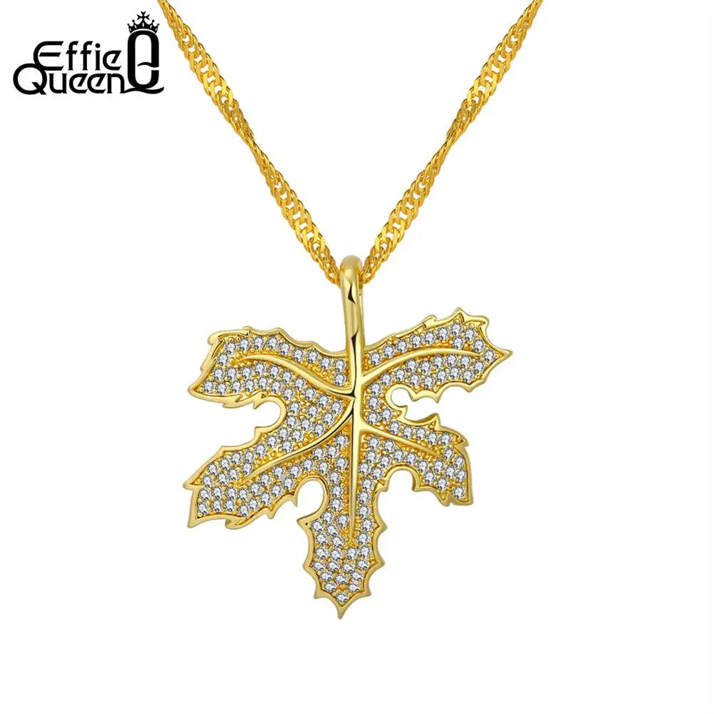 Женское ожерелье с кулоном в виде кленового листа фианитами|Ожерелья подвеской| |