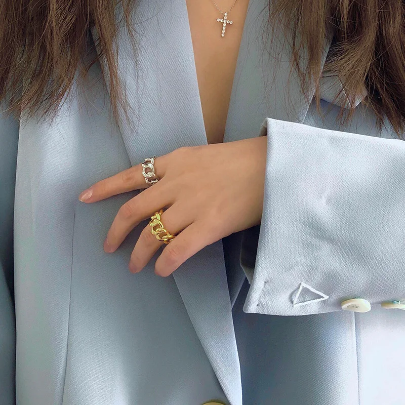 FFLACELL золотистые и серебристые кольца на крупной цепочке звено витые