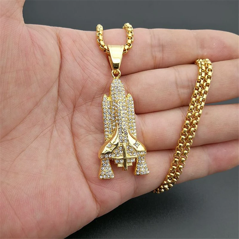 

Mens Jewellery Punk Style Rocket Pendant With Cubic Zirconia Gothic Stainless Steel Chain Necklace for Women Hip Hop Jewelry