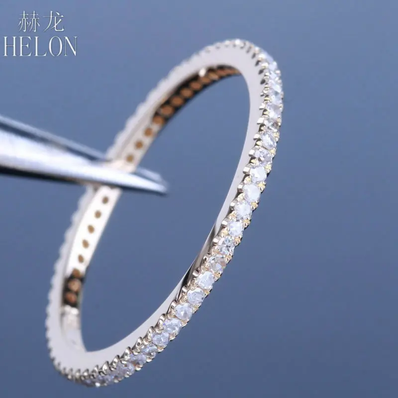 HELON Solid 14 К желтого золота UA585 Stackable Pave Круглый 0.29ct натуральные Алмазы обручальные свадебные модные ювелирные изделия Женское кольцо