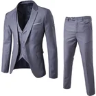 Костюм мужской деловой, блейзер + жилет + брюки, модный однотонный приталенный Свадебный комплект, винтажные классические блейзеры, костюм на осень