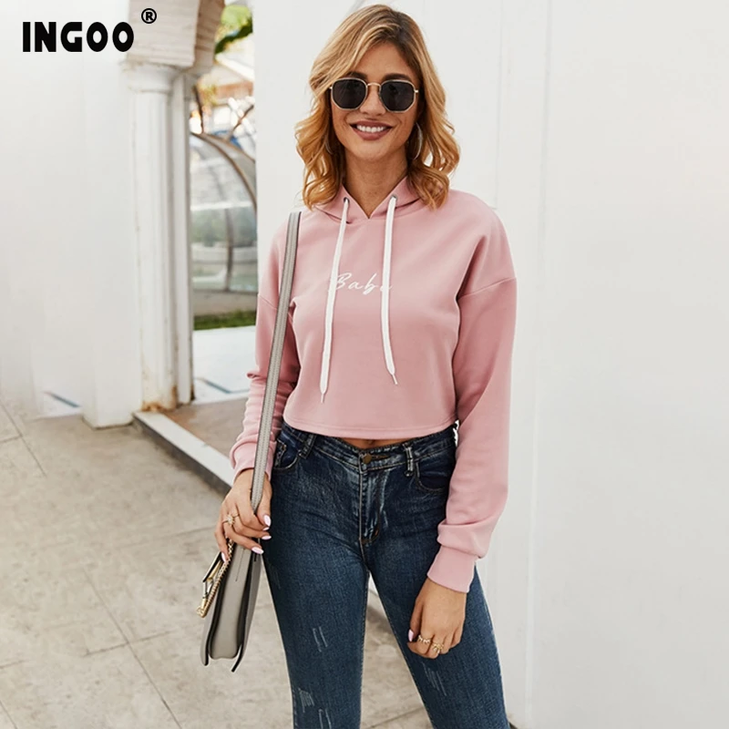 INGOO Simplicity женские укороченные толстовки с вышивкой повседневный сексуальный