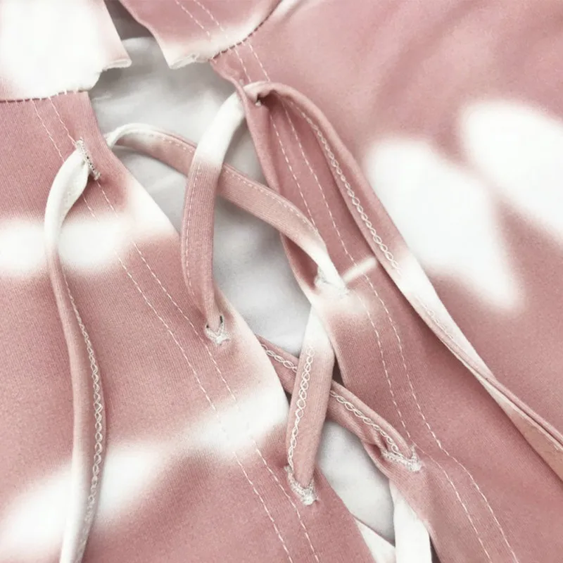 

Lady Hoodies High Quality Clothes Knitted Woman Pullovers Ladies Autumn/Winter Features Printed Casual Strappy Hooded Weater Top