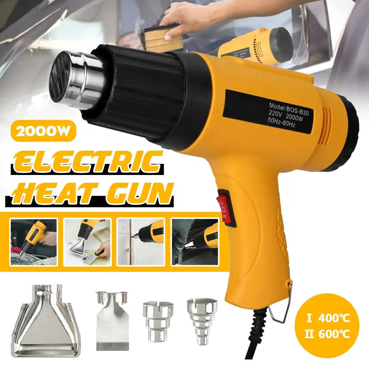 

220V Adjustable Electric Heat Gun 2000W Advanced Hot Air Gun Temperatures Shrink Wrapping Industrial Building Hair Dryer