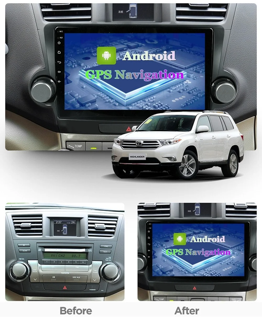 Android Восьмиядерный автомобильный радиоплеер для TOYOTA HIGHLANDER 2009-2014 GPS-навигация с Wifi