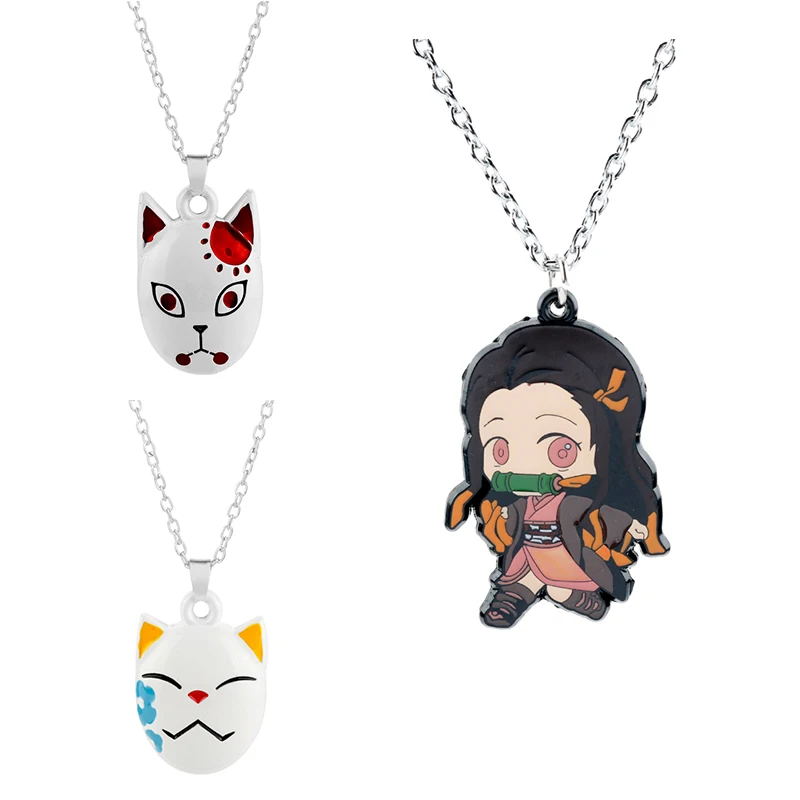 

Anime Demon Slayer Cosplay Necklace Fox Mask Cartoon Jewelry For Women Men Enamel Pendant Necklace Gifts