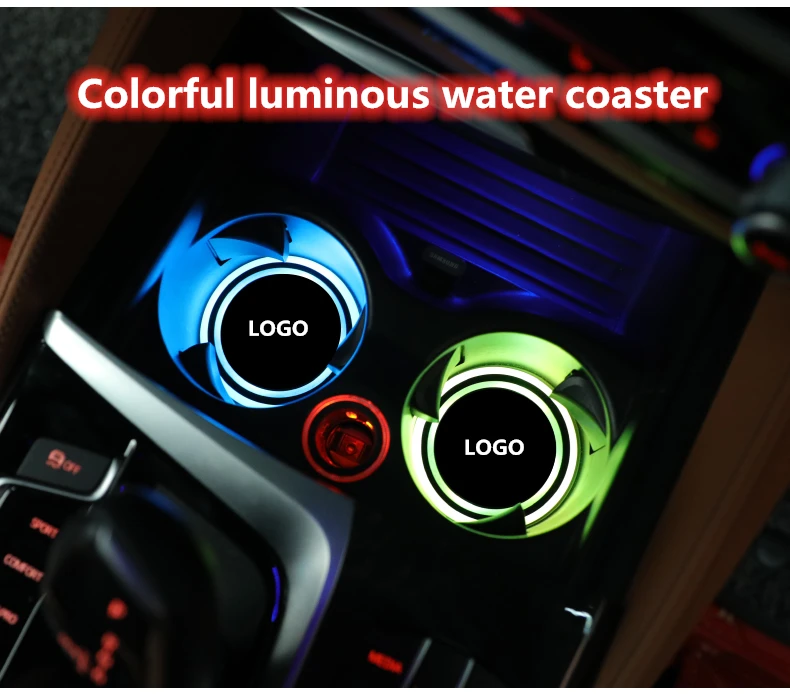 

2X Led Car Logo Cup lights UBS car atmosphere light colorful intelligent Smart luminous water coaster for E84 E83 M5 F30
