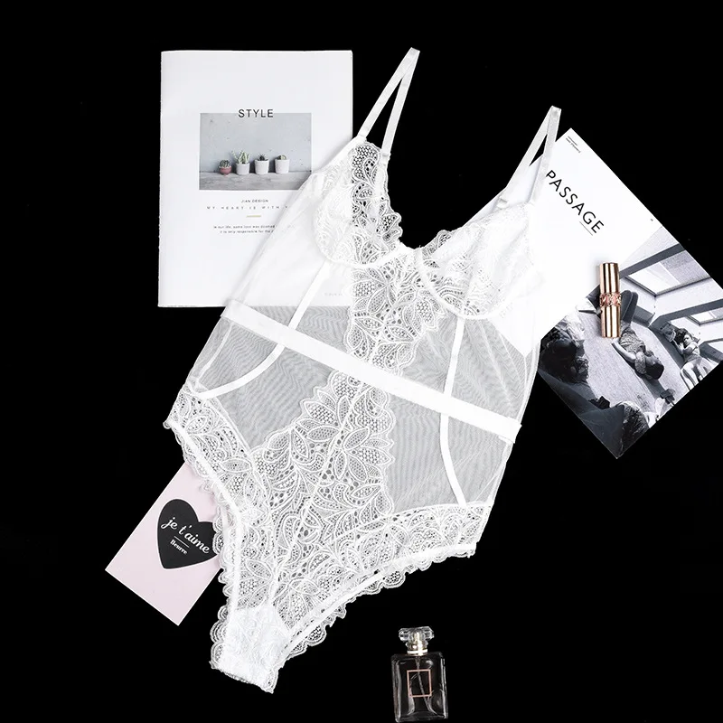 

Women's Lace-Printed Mesh Flower Embroidery Hollow Deep V Open Back Slim Stitching Adjustable Shoulder Strap Sling 1-Piece Suit