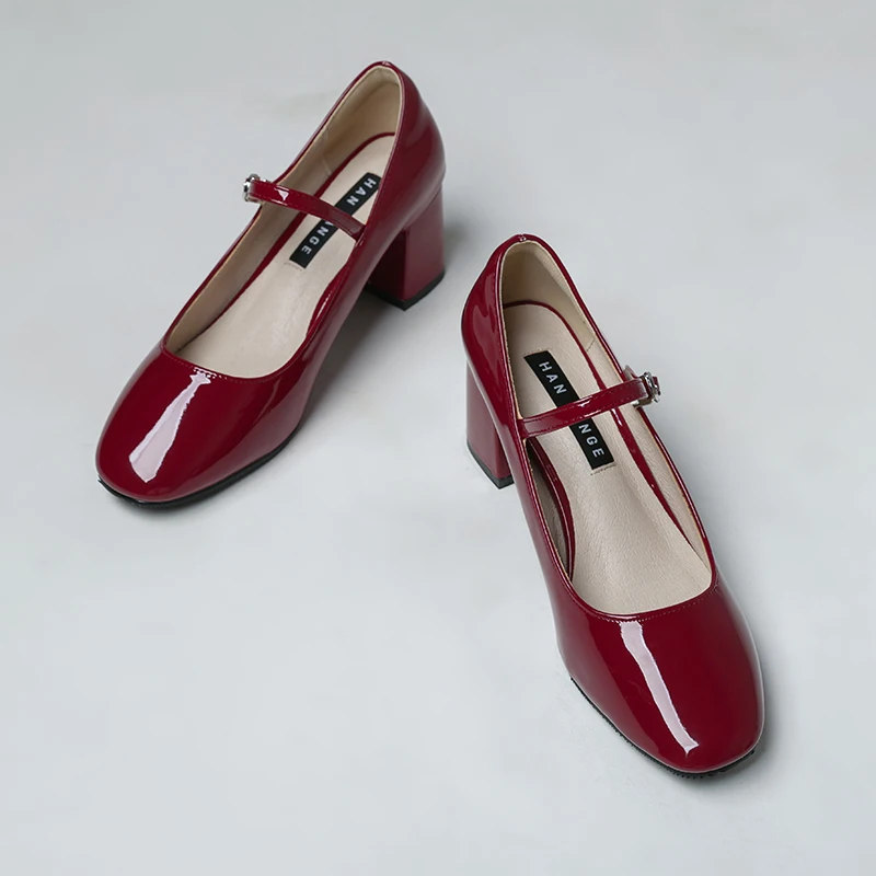 

Hjwsfdcai Patent Leather Women Retro High Heel Shoes Chunky Heel Street Style Sexy Ladies Single Shoes Buckle Strap Mujer Shoes