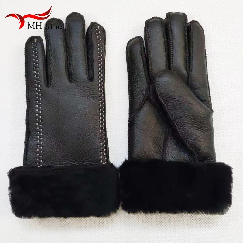 

Winter Women's Warm Windproof Outdoor Riding Long Warm Sheepskin Leather Gloves Fashion Thick Fur Gloves Women