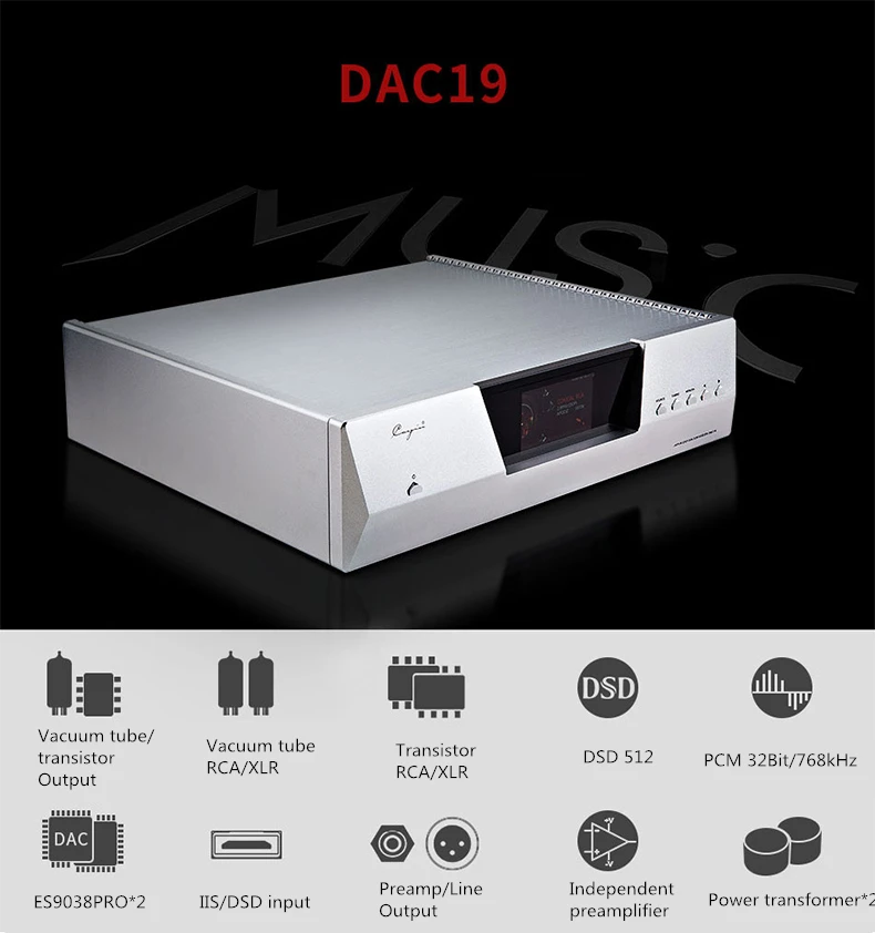 Cayin DAC19 двухтональный Настольный декодер с вакуумной трубкой двойной ES9038PRO DAC DSD512 с предусилителем пульт дистанционного управления PCM 32 бит/768 кГц