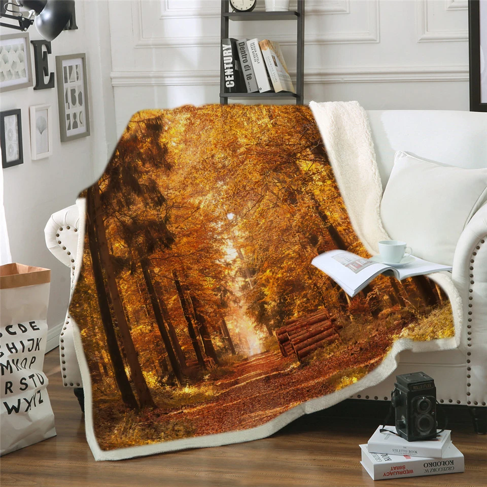 

Sherpa Throw Blanket Bedsheets Bed Spread Velvet Blanket Halloween Forest Landscape Plush Blanket Manta