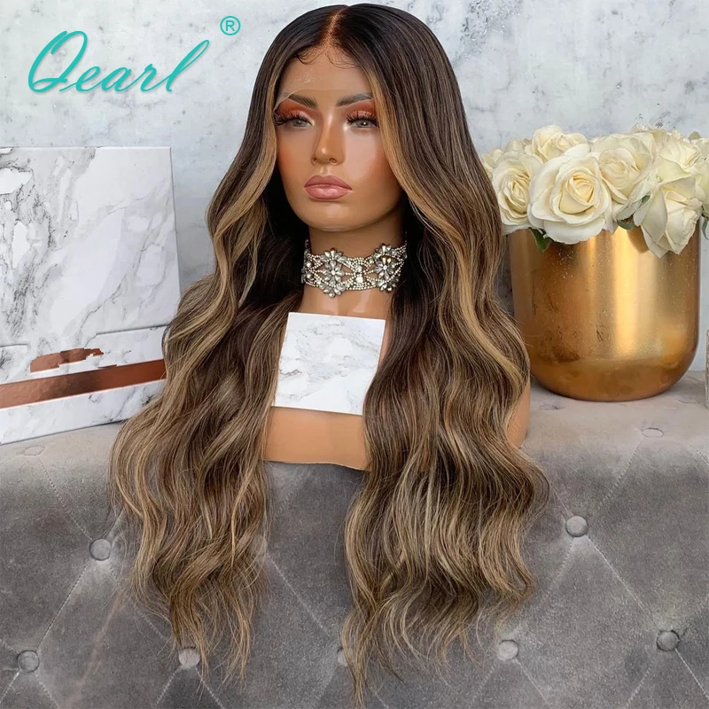 Full Lace Wig Humain Hair Body Wave Lace Front Wig for Women Warm Honey Blonde Balayage Full Hd Transparent Remy Hair 150% Qearl