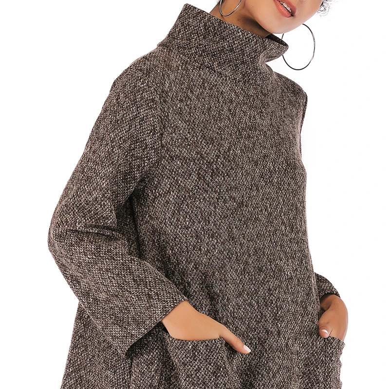 PGSD Autumn winter simple Big size Women knitted sweater pocket Long stripe Pullover loose casual Warm Turtleneck female clothes | Женская