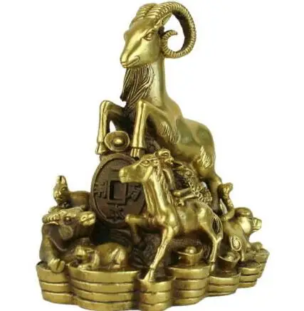 Статуэтка из 5 китайских латуни меди изысканная богатства денег двенадцати