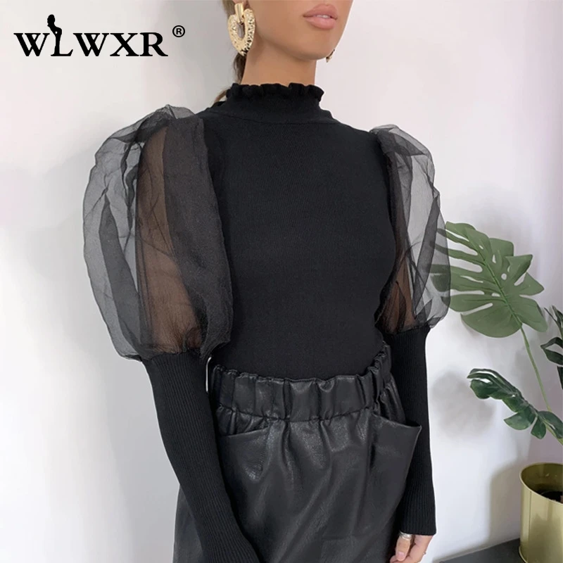 WLWXR вязаный сексуальный свитер с высоким воротом Женский пуловер пышными