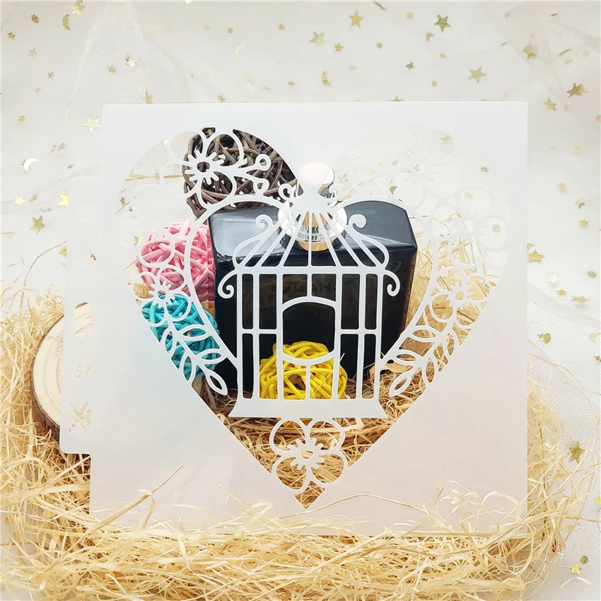 13x14cm Flowers cage Scrapbook Stencils Spray Plastic Mold Shield DIY Cake Hollow Embellishment Printing Lace Ruler Valentine | Дом и сад