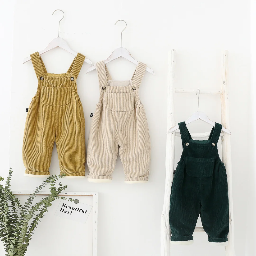 Зимние свободные плотные вельветовые комбинезоны для мальчиков милый