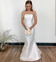 mermaid satin wedding dress strapless simple 2021 floor length gorgeous for lady cheap civil robe de mariee fishtail bridal gown