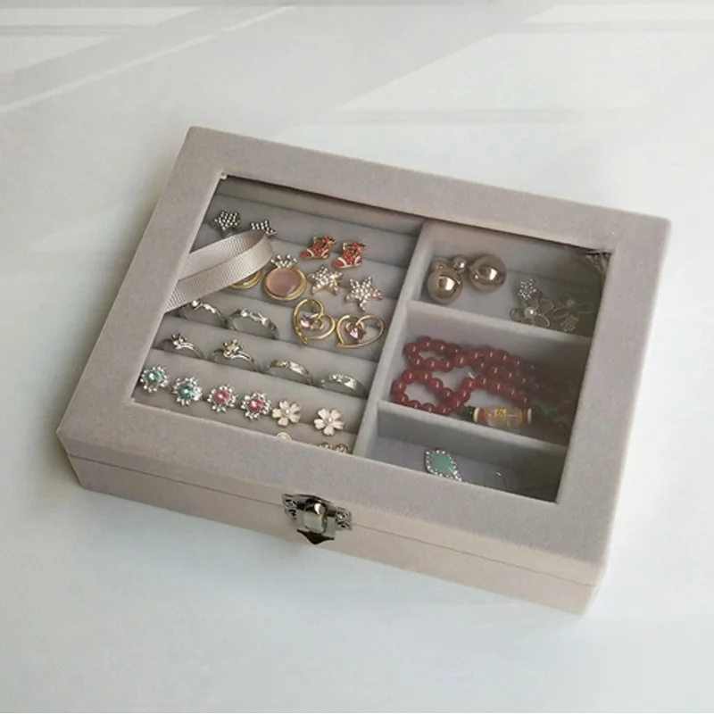 Бархатная шкатулка для ювелирных украшений, серый чехол для колец, серег, браслетов, ожерелий или украшений, органайзер для хранения
