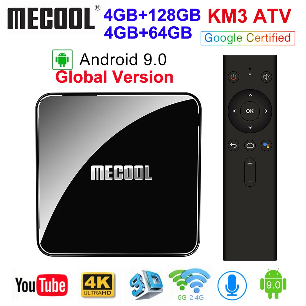 MECOOL KM3 ТВ Android tv Google Сертифицированный Android 9,0 ТВ приставка 4 Гб 64 Гб 128 ГБ Amlogic S905X2 4K 5G Dual Wifi BT4.0 KM9 PRO 4G 32 ГБ