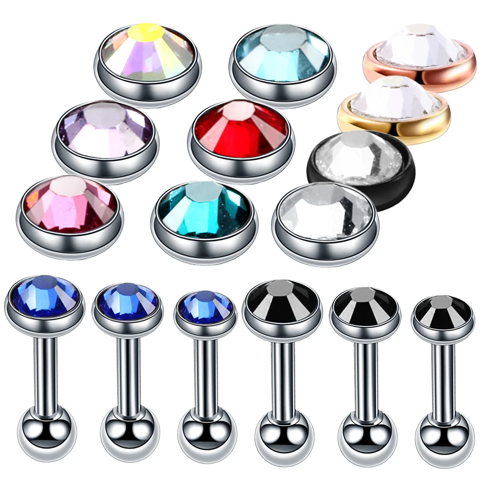 Комплект из 2 предметов 3/4/5 мм круглые хрустальные ушной хрящ Нержавеющая сталь