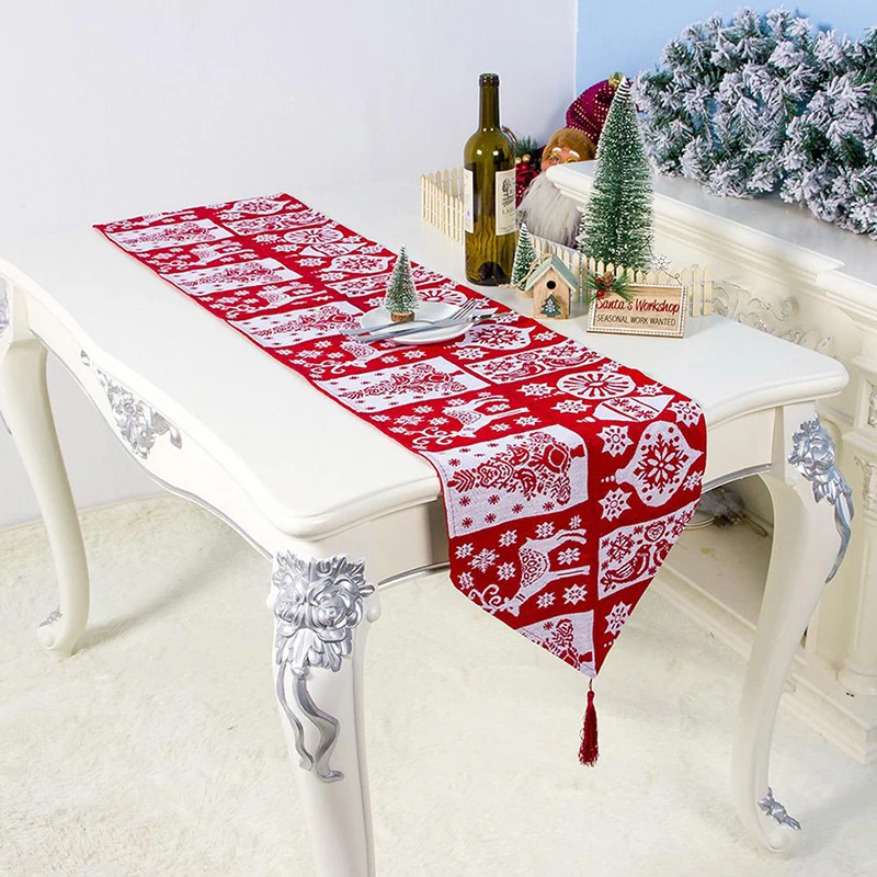 

Christmas Home Accessories Kitchen Polyester Elk Printed Table Flag Festive Decoration Home Tablecloth