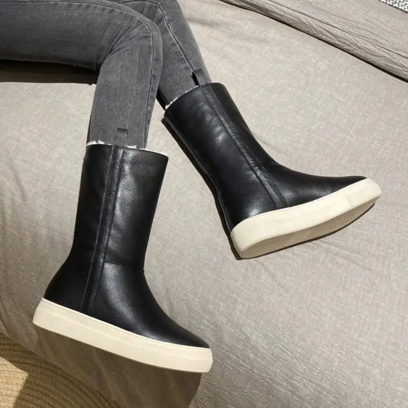 

RIZABINA New Women Snow Boots Real Leather Warm Plush Fur Winter Shoes Woman Mid Calf Boots Fashion Short Boot Women Size 34-40