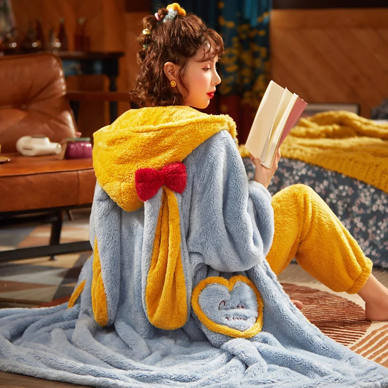 Women Sleepwear Winter Pyjamas Loose Version Plush Pajama set Intensification Nighty Plus Size XXL Medium Style Hooded Pajamas