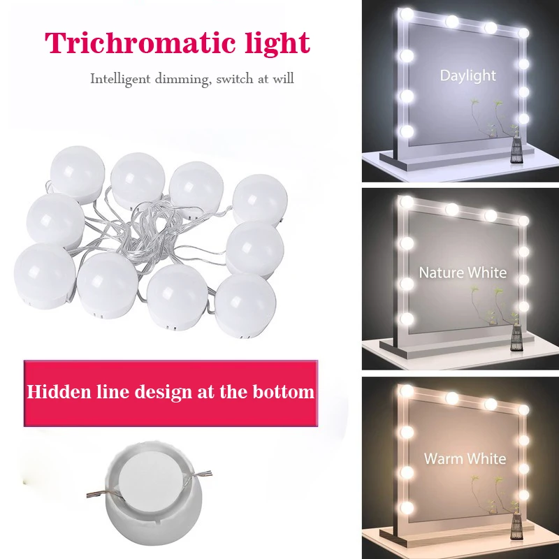 USB LED 8V Makeup Lamp Wall Light Beauty 10 Bulbs Kit For Dressing Table Stepless Dimmable Hollywood Vanity Mirror | Лампы и освещение
