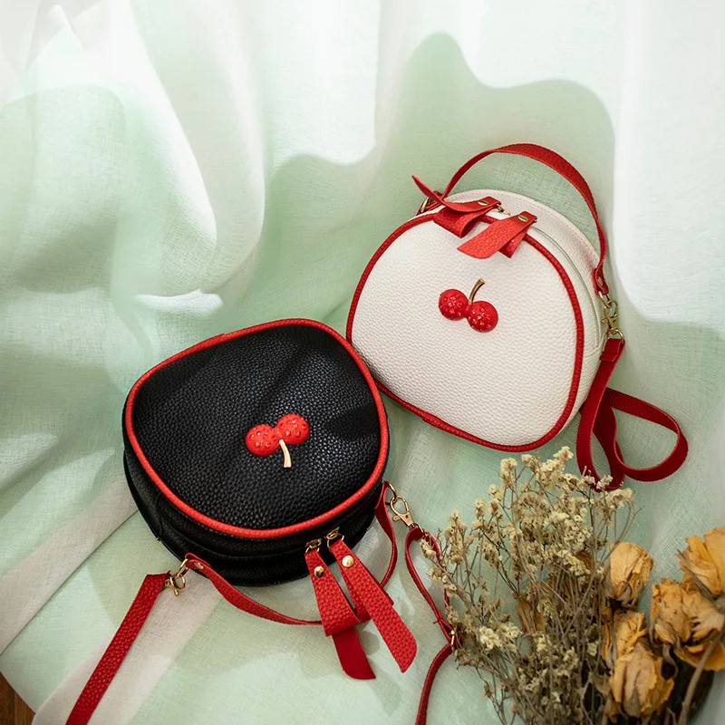 Cute Cherry Small Round Shoulder Bag Women 2019 Embossed Leather Crossbody bag Female Mini Black Messenger for Ladies Girls #15 | Багаж и