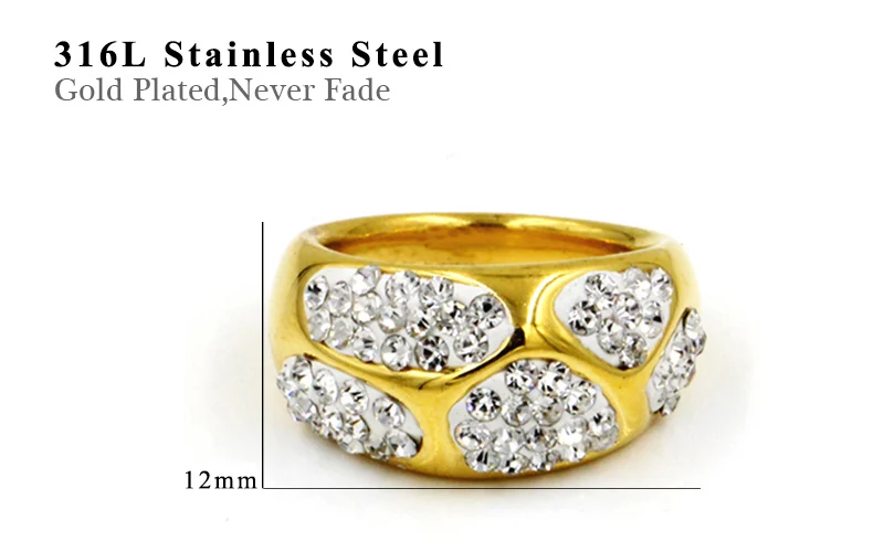 Роскошные золотые кольца с фианитом класса ААА женские круглые из нержавеющей