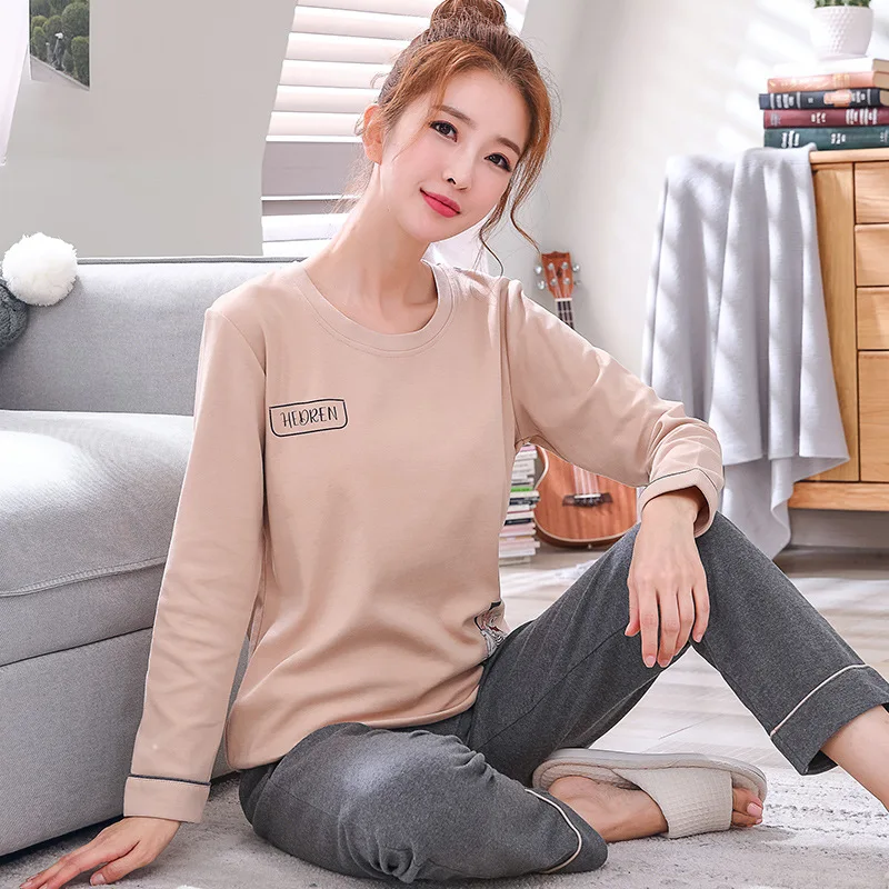 

Couple 's Spring Cotton Long-Sleeved Korean -Style Leisure Tops Cartoon Girl 's Casual Men 's Suit