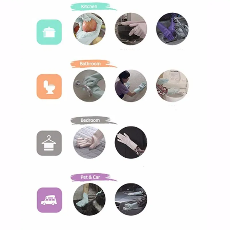 

A Pair Magic Silicone Scrubber Rubber Cleaning Gloves Dusting Dish Washing Pet Care Grooming Hair Car Insulated Kitchen Helper