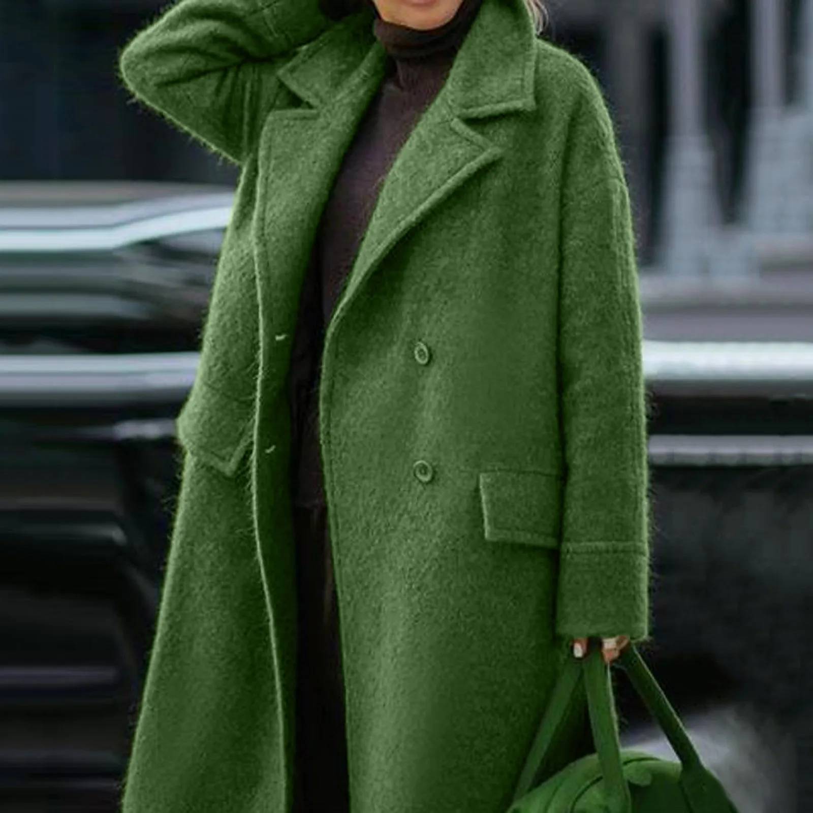 

Women Winter Overcoat Long Woolen Coat Female Korean Fashion Loose Lapel Solid Color Long-sleeved Warm Lady Coat Outerwear Fall