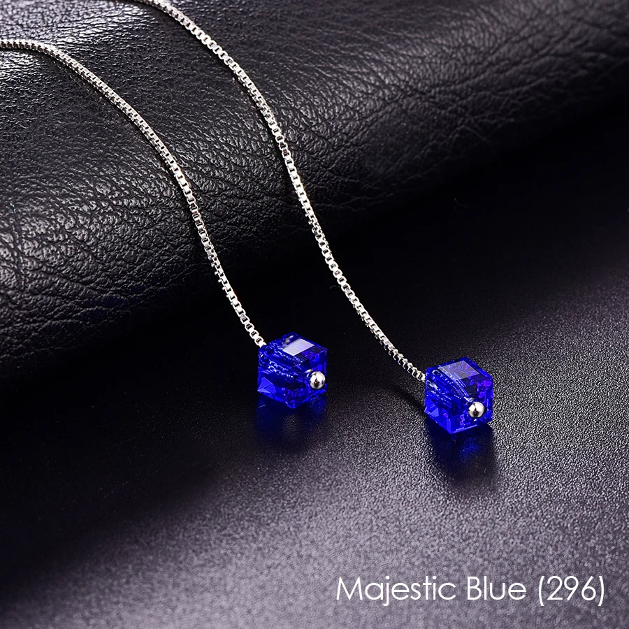 Кристаллы от Swarovski Квадратные бусины Висячие серьги для женщин модная Серебряная цепочка украшения для пирсинга комплет ювелирного украшения moonrocy подарок