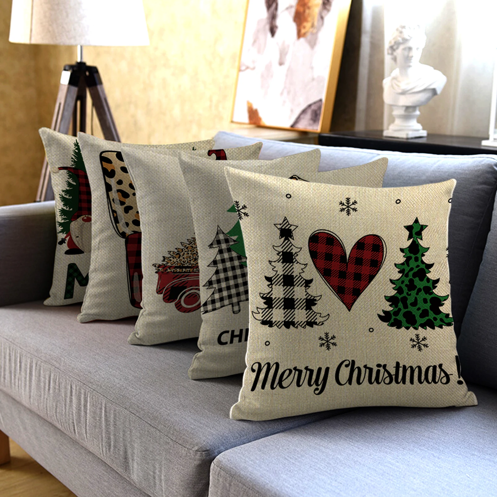 

45 см льняная наволочка для дивана, рождественский подарок, наволочки с изображением рождественской елки и цветов, наволочки для дивана, авт...