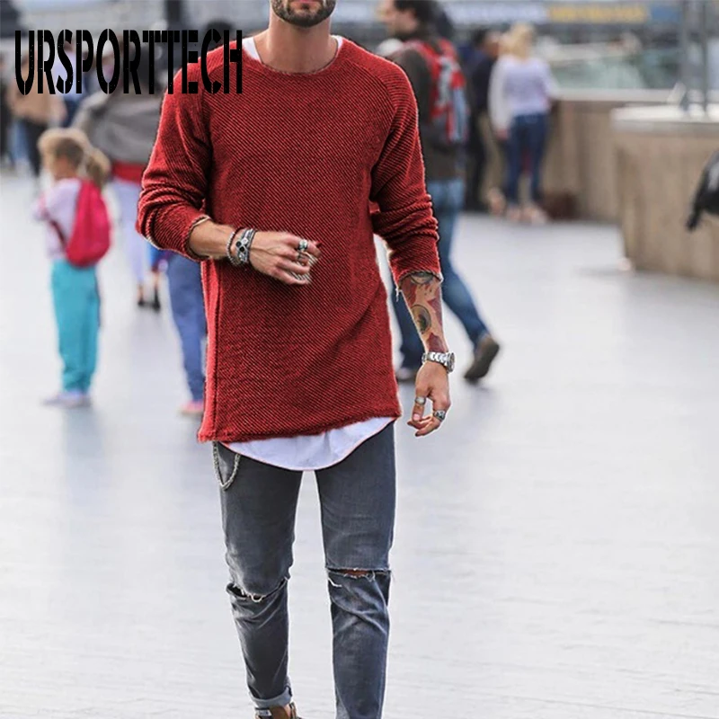 Мужской Повседневный пуловер с длинным рукавом и круглым вырезом однотонный