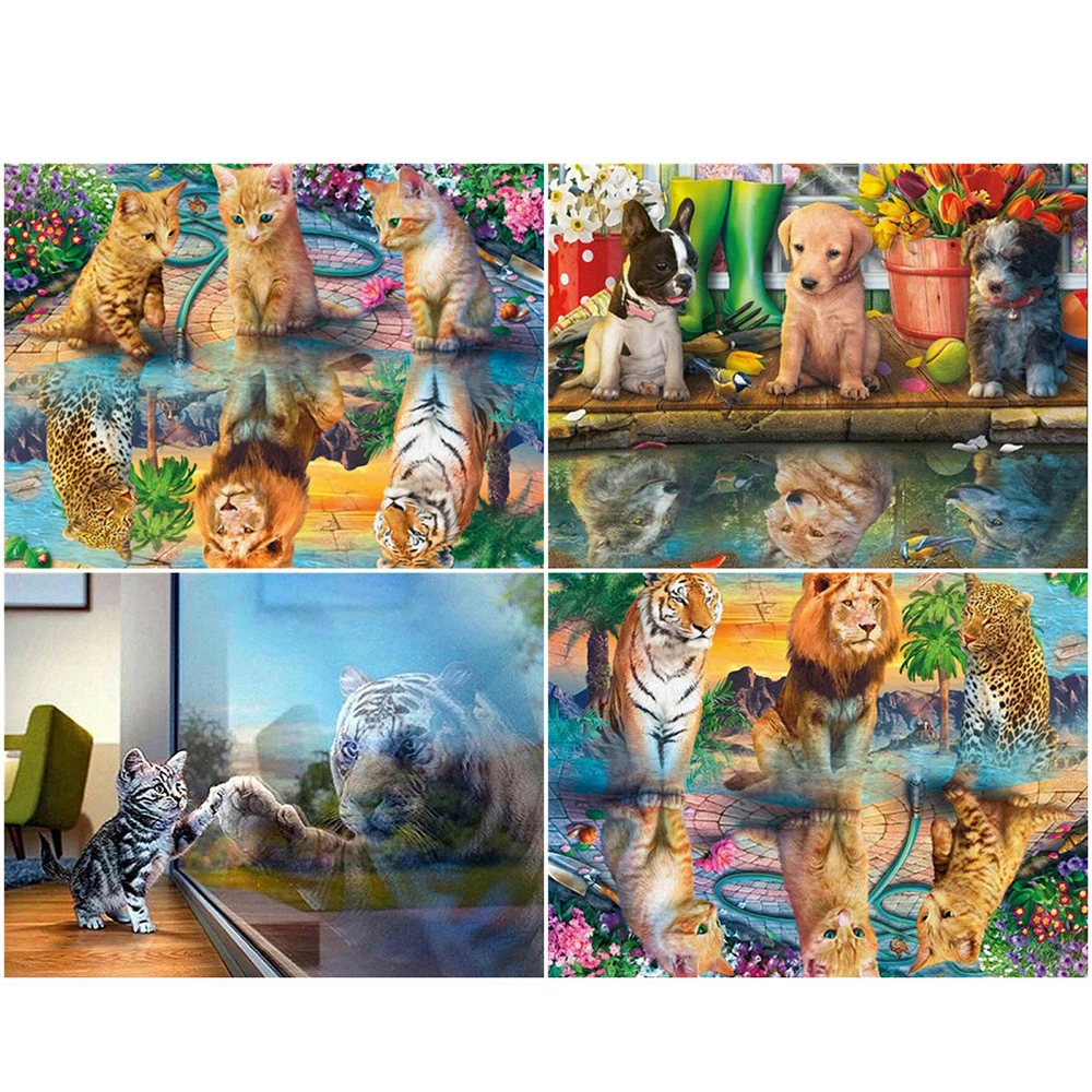 

Diy 5d Full Diamond Animal Diamond Painting Cat And Dog Transform Tiger Lion Cross Stitch Diamond Mosaic Furniture Decoration