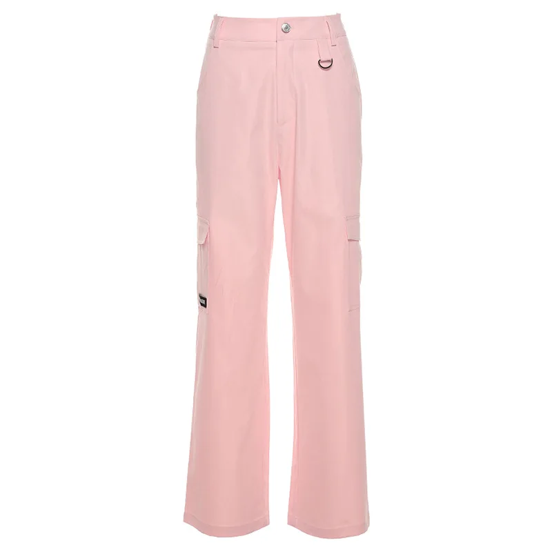 

High Waist Multi-pocket Women Cargo Pants Pink Casual Loose Hip Hop Streetwear Harem Long Trousers Ladies Jogger Sweatpants New