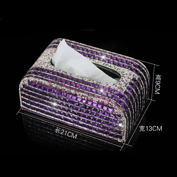 

Luxury Crystal Car Holder Tissue Paper Box Case Block Type Diamond Car styling for Women Auto Interior Accessories - Purple