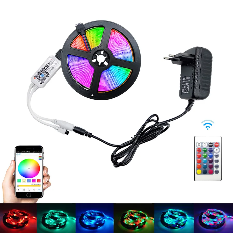 RGB светодиодный светильник 5 м 10 SMD 2835 водонепроницаемый Wifi контроллер DC12V ленточный диод Светодиодная лента s