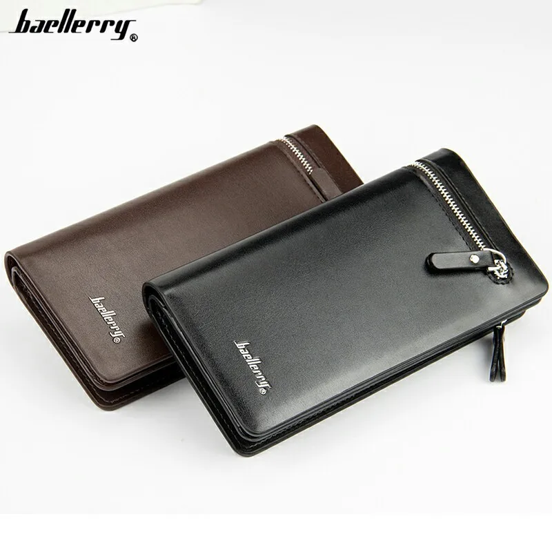 

Baellerry Men Wallets Long Double Zipper PU Leather Large Capacity Men Purse Multifunction Classic Male Wallet