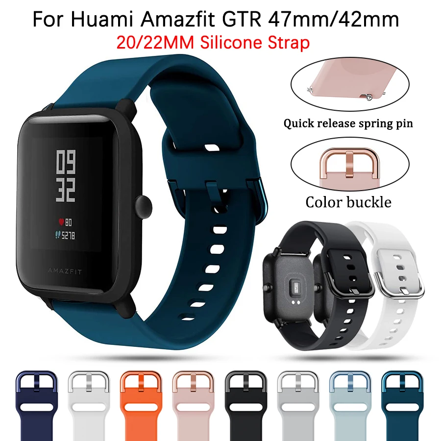 

22/20mm Silicone Watch Strap For Huami Amazfit GTS GTR 42mm Bracelet For Huami Amazfit Pace Stratos 3/2 GTR 47mm Watch Wristband