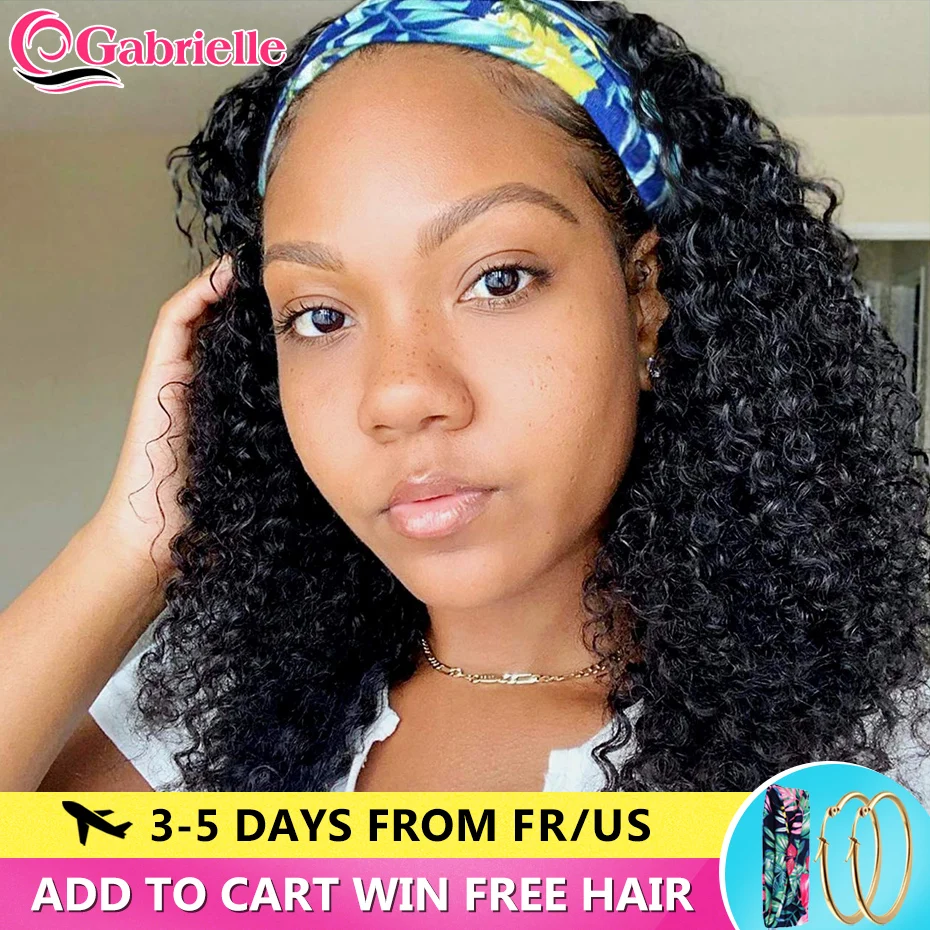 

Бесклеевой парик с головной повязкой бразильские кудрявые вьющиеся человеческие челосы, парики для чернокожих Для женщин полный парик фаб...