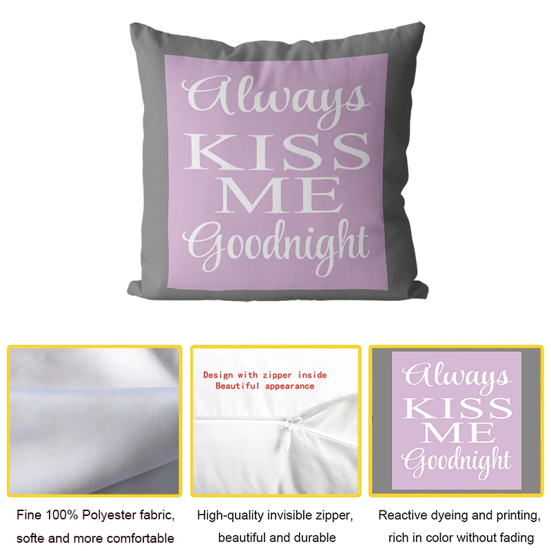 

Kiss me letters Cushion Cover Polyester tree bird Printed Pillow Case Decorative Sofa Cushions purple Flower Pillowcover